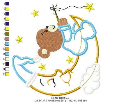 Bear embroidery designs - Moon embroidery design machine embroidery pattern - Bear applique design - Baby boy embroidery file digital file Marcia Embroidery