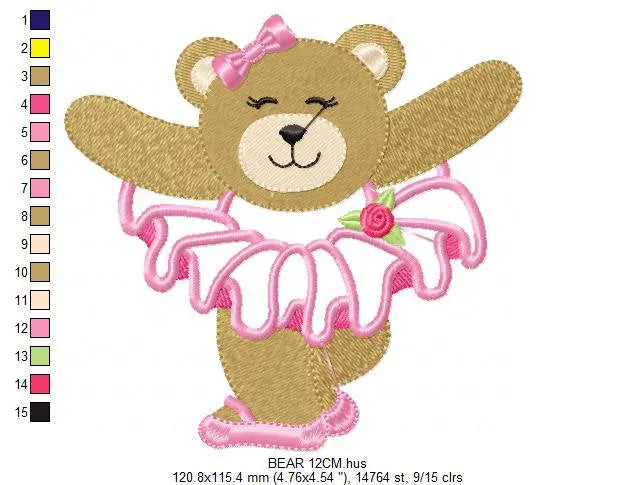 Bear embroidery designs - Ballerina embroidery design machine embroidery pattern - Baby girl embroidery file - Ballerina applique design pes Marcia Embroidery
