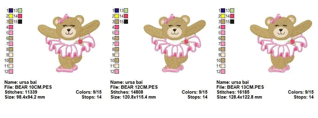Bear embroidery designs - Ballerina embroidery design machine embroidery pattern - Baby girl embroidery file - Ballerina applique design pes Marcia Embroidery