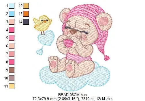Sleeping Bear embroidery designs - Baby girl embroidery design machine embroidery pattern - Cute sweet bear with cloud - instant download Marcia Embroidery