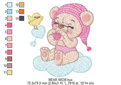 Sleeping Bear embroidery designs - Baby girl embroidery design machine embroidery pattern - Cute sweet bear with cloud - instant download Marcia Embroidery