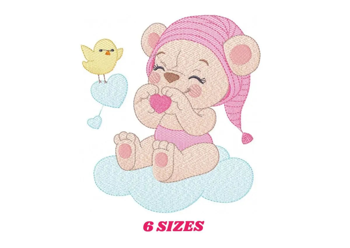 Sleeping Bear embroidery designs - Baby girl embroidery design machine embroidery pattern - Cute sweet bear with cloud - instant download Marcia Embroidery