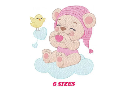 Sleeping Bear embroidery designs - Baby girl embroidery design machine embroidery pattern - Cute sweet bear with cloud - instant download Marcia Embroidery