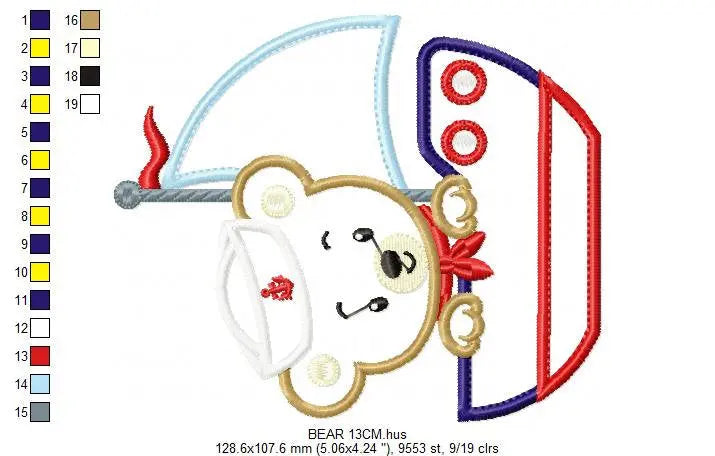 Bear embroidery designs - Boat applique machine embroidery pattern - Baby Boy Sailor bear applique design - Instant digital download pes jef Marcia Embroidery