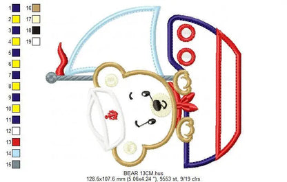 Bear embroidery designs - Boat applique machine embroidery pattern - Baby Boy Sailor bear applique design - Instant digital download pes jef Marcia Embroidery