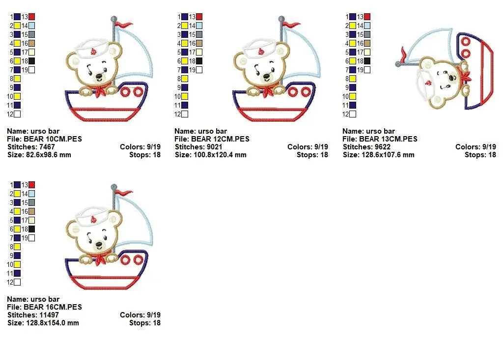 Bear embroidery designs - Boat applique machine embroidery pattern - Baby Boy Sailor bear applique design - Instant digital download pes jef Marcia Embroidery