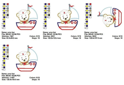 Bear embroidery designs - Boat applique machine embroidery pattern - Baby Boy Sailor bear applique design - Instant digital download pes jef Marcia Embroidery