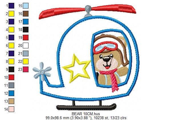 Bear embroidery designs - Helicopter embroidery design machine embroidery pattern - Animal embroidery file - helicopter applique design boy