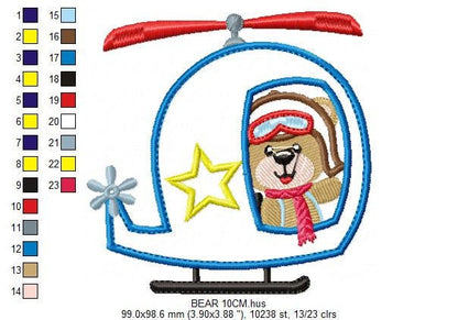 Bear embroidery designs - Helicopter embroidery design machine embroidery pattern - Animal embroidery file - helicopter applique design boy