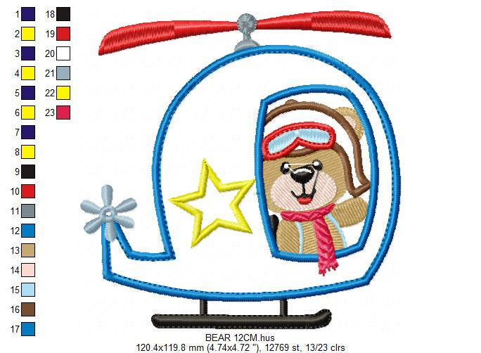 Bear embroidery designs - Helicopter embroidery design machine embroidery pattern - Animal embroidery file - helicopter applique design boy