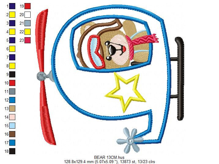 Bear embroidery designs - Helicopter embroidery design machine embroidery pattern - Animal embroidery file - helicopter applique design boy
