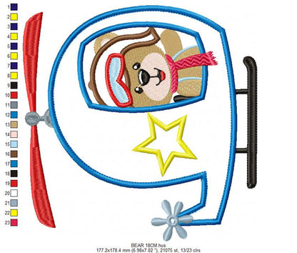 Bear embroidery designs - Helicopter embroidery design machine embroidery pattern - Animal embroidery file - helicopter applique design boy