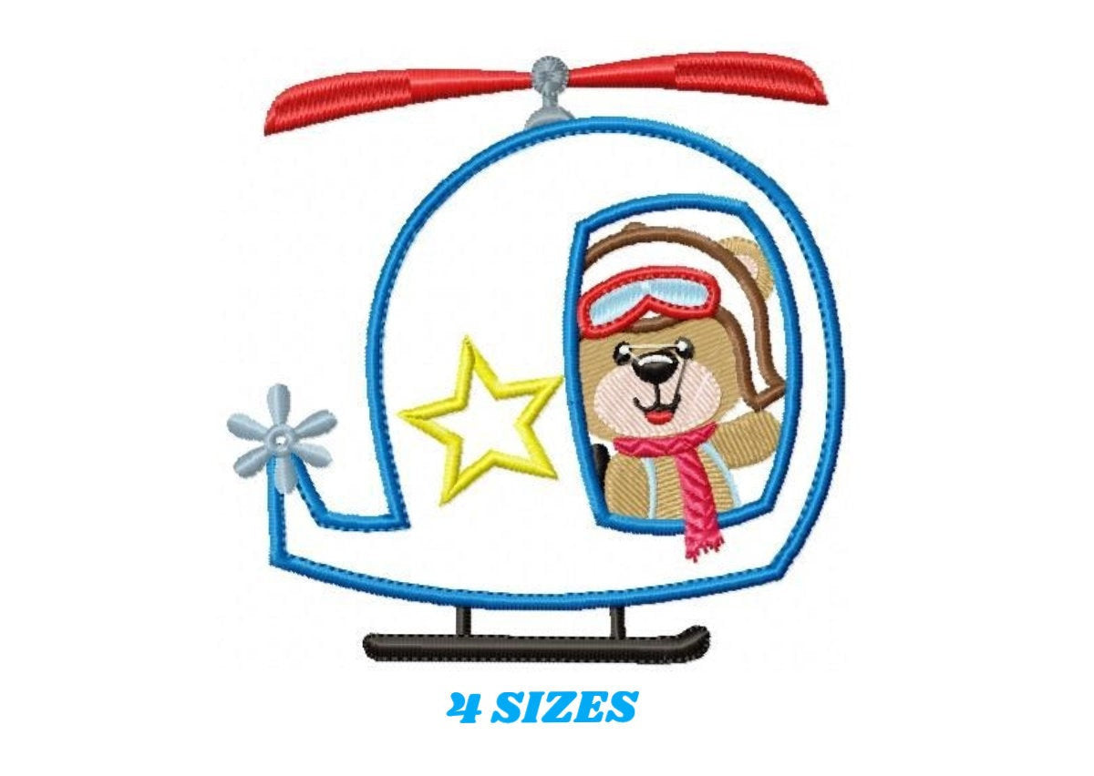 Bear embroidery designs - Helicopter embroidery design machine embroidery pattern - Animal embroidery file - helicopter applique design boy