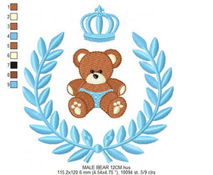 Bear with wreath embroidery design - Teddy embroidery design machine embroidery pattern - baby girl embroidery file - Embroidery for boys
