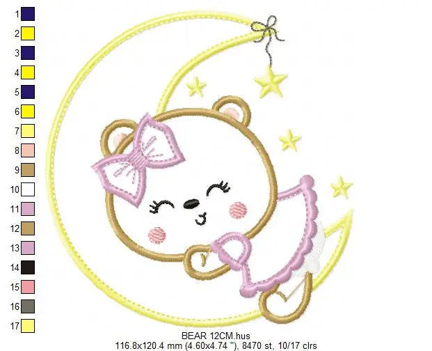 Bear embroidery designs - Moon embroidery design machine embroidery pattern - Bear applique design - Baby girl embroidery file digital file Marcia Embroidery