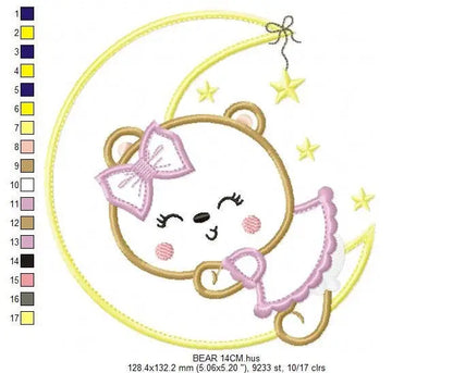 Bear embroidery designs - Moon embroidery design machine embroidery pattern - Bear applique design - Baby girl embroidery file digital file Marcia Embroidery