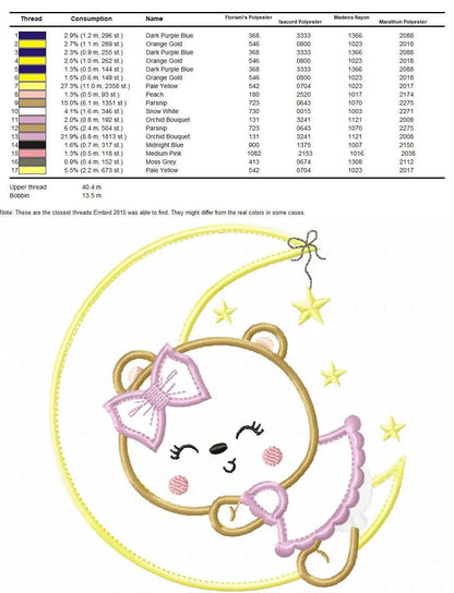Bear embroidery designs - Moon embroidery design machine embroidery pattern - Bear applique design - Baby girl embroidery file digital file Marcia Embroidery