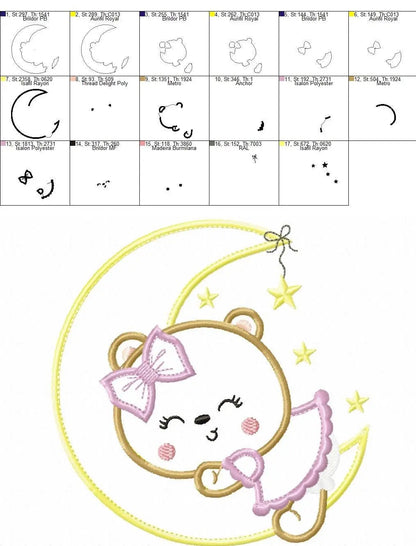 Bear embroidery designs - Moon embroidery design machine embroidery pattern - Bear applique design - Baby girl embroidery file digital file Marcia Embroidery
