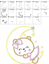 Cargar imagen en el visor de la galería, Bear embroidery designs - Moon embroidery design machine embroidery pattern - Bear applique design - Baby girl embroidery file digital file
