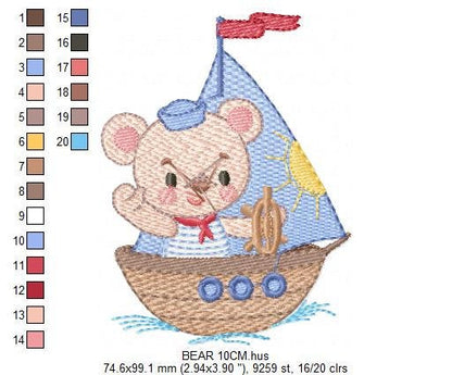 Bear embroidery designs - Sailor embroidery design machine embroidery pattern - Nautical Sailor bear embroidery file - baby boy embroidery
