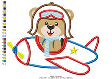 Laden Sie das Bild in den Galerie-Viewer, Bear embroidery designs - Plane embroidery design machine embroidery pattern - Teddy bear embroidery file - Bear Pilot Bear applique design
