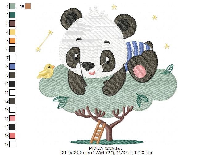 Panda in a tree embroidery design - Wild Animal embroidery designs machine embroidery pattern - Baby boy embroidery file - instant download