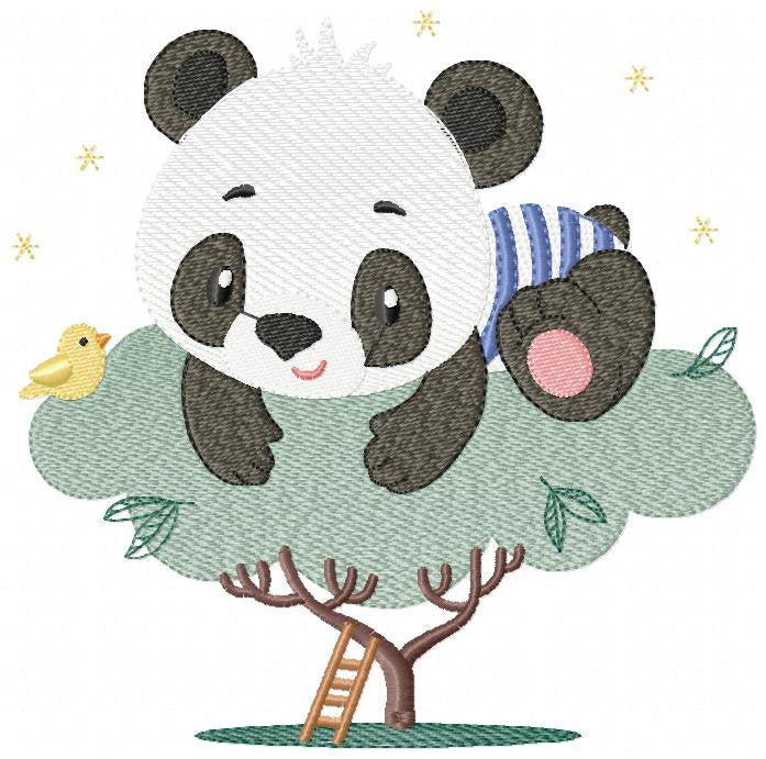 Panda in a tree embroidery design - Wild Animal embroidery designs machine embroidery pattern - Baby boy embroidery file - instant download