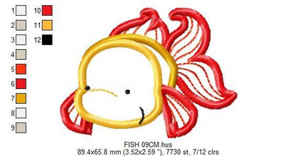 Golden fish embroidery designs - Aquarium embroidery design machine embroidery pattern - animal embroidery file - fish applique design boy