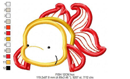Golden fish embroidery designs - Aquarium embroidery design machine embroidery pattern - animal embroidery file - fish applique design boy