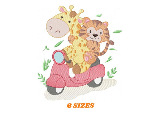 Giraffe embroidery design - Tiger embroidery designs machine embroidery pattern - Baby boy embroidery file - Animals in a motorcycle biker