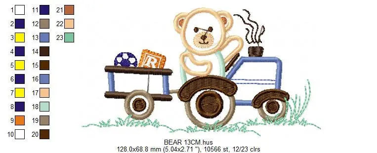 Bear with tractor embroidery designs - Bear embroidery design machine embroidery pattern - Baby boy embroidery file - instant download Farm Marcia Embroidery