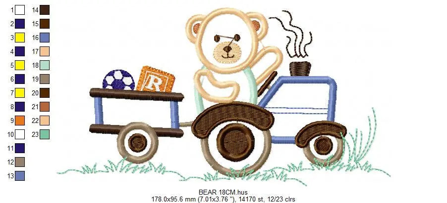 Bear with tractor embroidery designs - Bear embroidery design machine embroidery pattern - Baby boy embroidery file - instant download Farm Marcia Embroidery