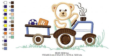 Bear with tractor embroidery designs - Bear embroidery design machine embroidery pattern - Baby boy embroidery file - instant download Farm Marcia Embroidery