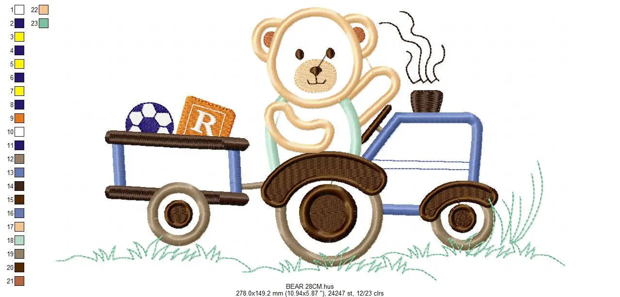 Bear with tractor embroidery designs - Bear embroidery design machine embroidery pattern - Baby boy embroidery file - instant download Farm Marcia Embroidery