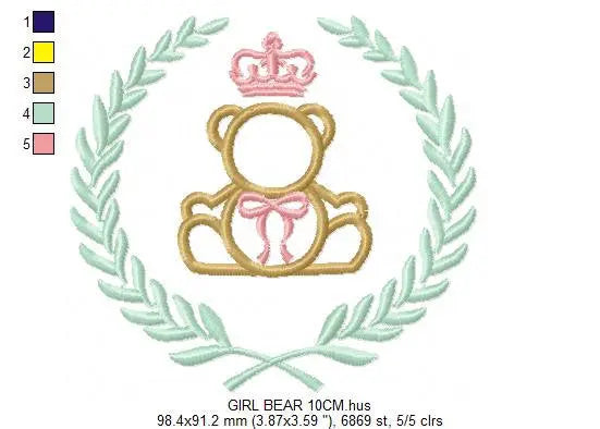 Bear with wreath embroidery design - Teddy embroidery design machine embroidery pattern - baby girl embroidery file - Boy applique design Marcia Embroidery