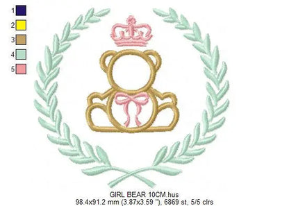 Bear with wreath embroidery design - Teddy embroidery design machine embroidery pattern - baby girl embroidery file - Boy applique design Marcia Embroidery