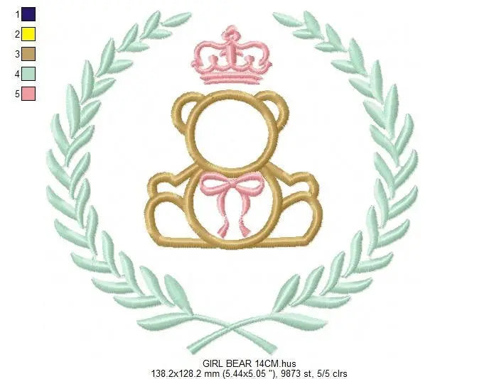 Bear with wreath embroidery design - Teddy embroidery design machine embroidery pattern - baby girl embroidery file - Boy applique design Marcia Embroidery