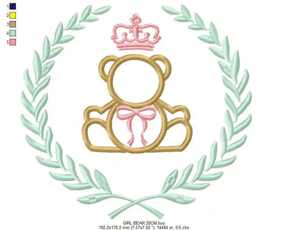 Bear with wreath embroidery design - Teddy embroidery design machine embroidery pattern - baby girl embroidery file - Boy applique design Marcia Embroidery