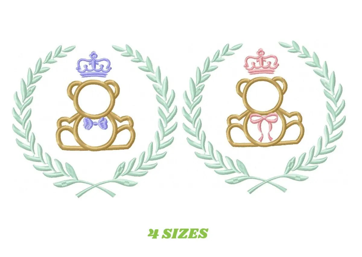 Bear with wreath embroidery design - Teddy embroidery design machine embroidery pattern - baby girl embroidery file - Boy applique design Marcia Embroidery