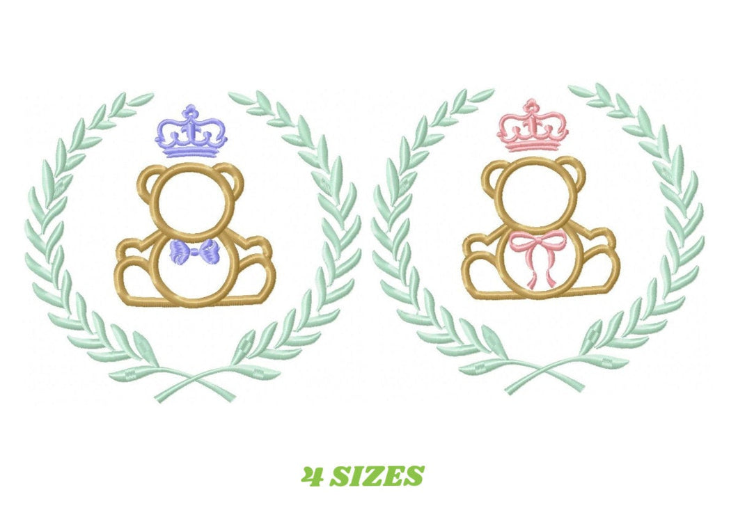 Bear with wreath embroidery design - Teddy embroidery design machine embroidery pattern - baby girl embroidery file - Boy applique design