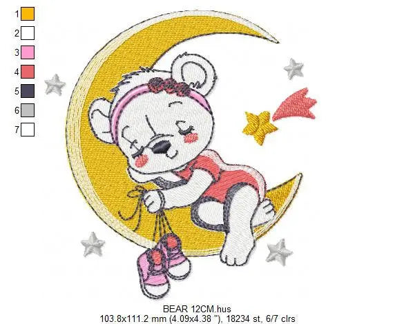 Bear embroidery designs - Moon embroidery design machine embroidery pattern - Baby girl embroidery file - Moon with stars instant download Marcia Embroidery
