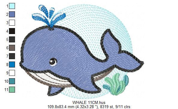 Whale embroidery designs - Ocean Fish embroidery design machine embroidery pattern - Baby boy embroidery file - sea animal embroidery pes