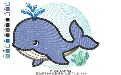 Whale embroidery designs - Ocean Fish embroidery design machine embroidery pattern - Baby boy embroidery file - sea animal embroidery pes