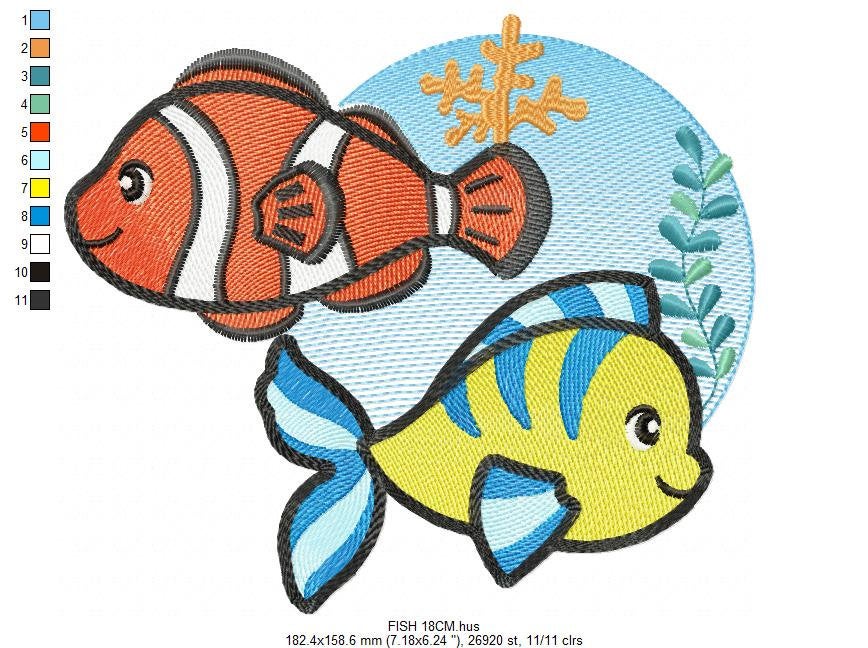 Fish embroidery designs - Ocean animals embroidery design machine embroidery pattern - Baby boy embroidery file - sea animals embroidery pes