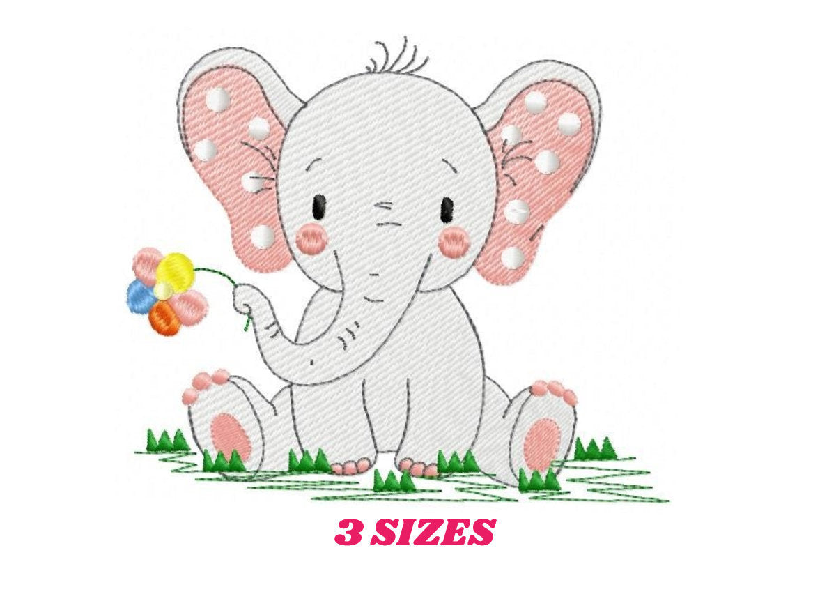 Elephant embroidery designs - Animal embroidery design machine embroidery pattern - Baby girl embroidery file kid embroidery elephant design