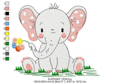 Elephant with flower embroidery designs - Safari Wild Animal machine embroidery pattern - Baby girl file - Instant digital download pes jef