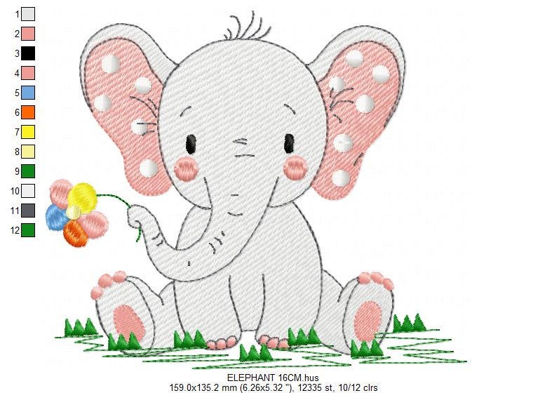 Elephant with flower embroidery designs - Safari Wild Animal machine embroidery pattern - Baby girl file - Instant digital download pes jef