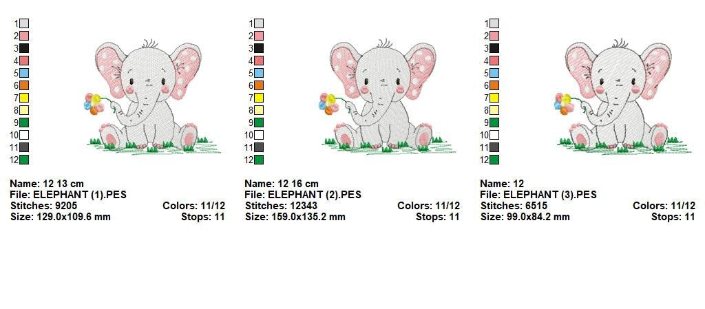 Elephant with flower embroidery designs - Safari Wild Animal machine embroidery pattern - Baby girl file - Instant digital download pes jef
