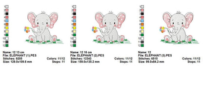 Elephant with flower embroidery designs - Safari Wild Animal machine embroidery pattern - Baby girl file - Instant digital download pes jef