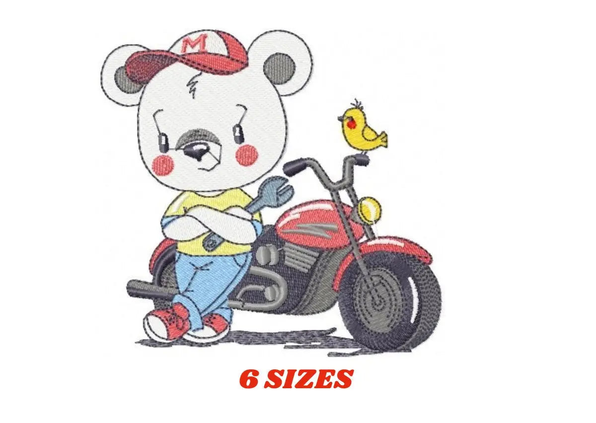 Bear with bike embroidery designs - Bear embroidery design machine embroidery pattern - Baby boy embroidery file - instant download Biker Marcia Embroidery